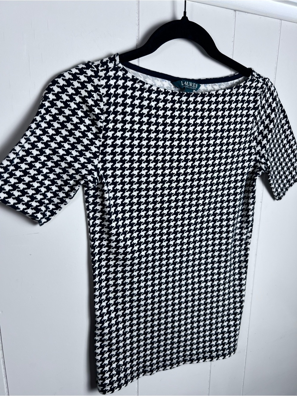 Lauren Ralph Lauren Black and White Houndstooth Short Sleeve Top Cotton size XS - Picture 1 of 11